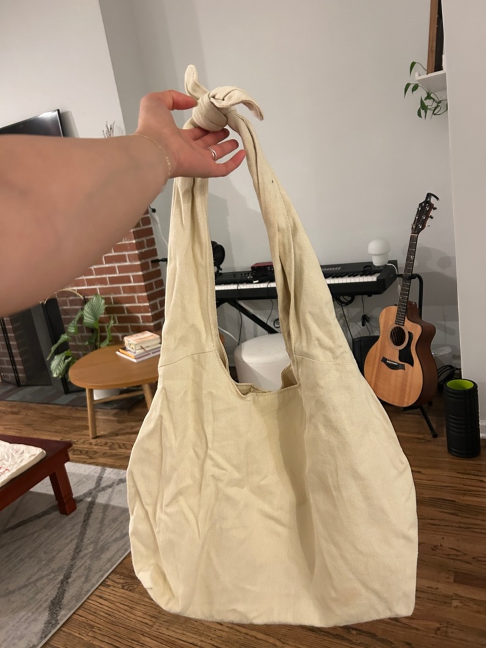 Cream Knot-Handle Canvas Tote Bag